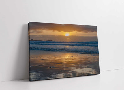 Watergate Bay at sunset. Cornwall. Canvas Print. Landscape seascape