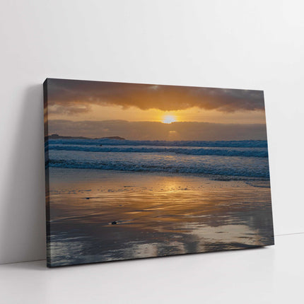 Watergate Bay at sunset. Cornwall. Canvas Print. Landscape seascape