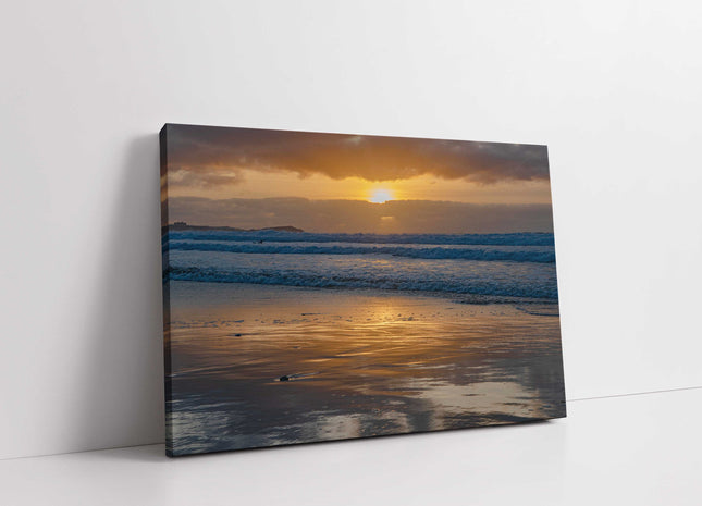 Watergate Bay at sunset. Cornwall. Canvas Print. Landscape seascape