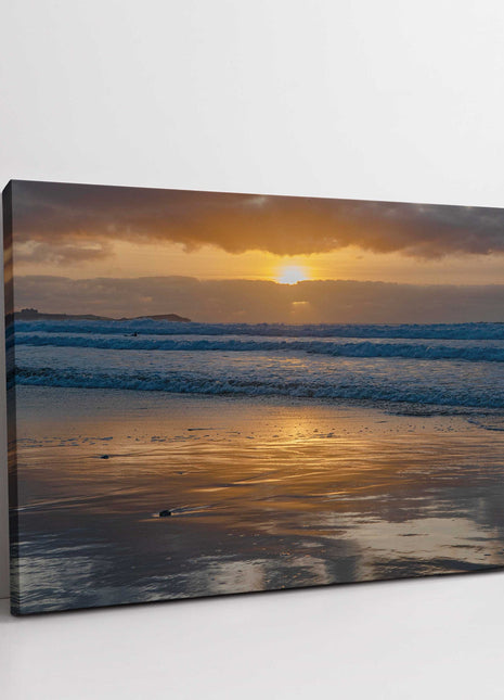 Watergate Bay at sunset. Cornwall. Canvas Print. Landscape seascape