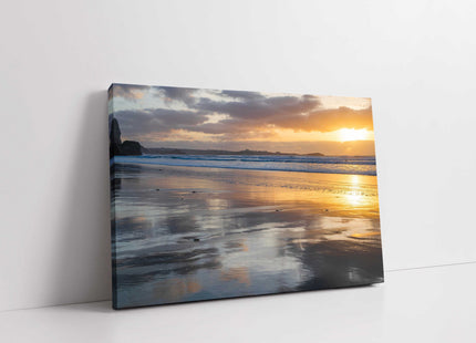 Canvas picture, Watergate Bay at sunset. Cornwall. Landscape seascape