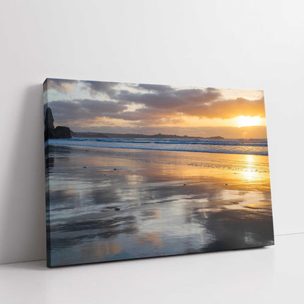 Canvas picture, Watergate Bay at sunset. Cornwall. Landscape seascape