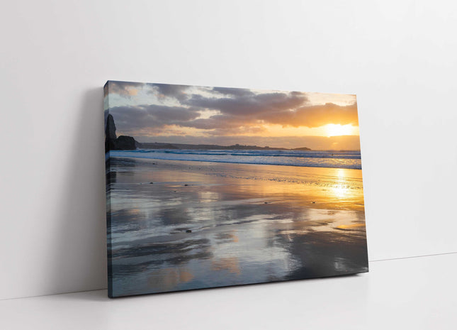 Canvas picture, Watergate Bay at sunset. Cornwall. Landscape seascape