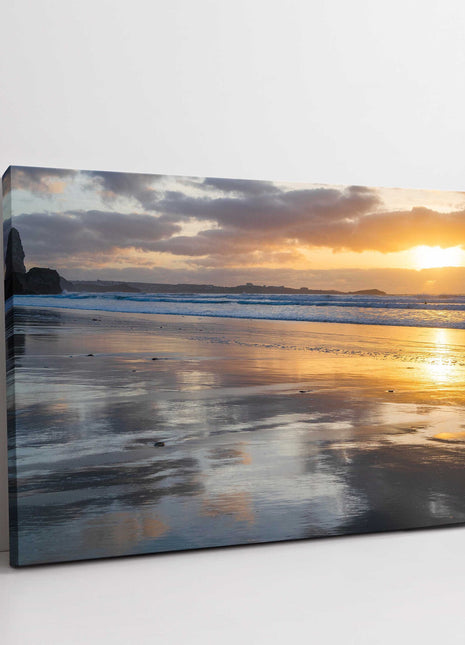 Canvas picture, Watergate Bay at sunset. Cornwall. Landscape seascape
