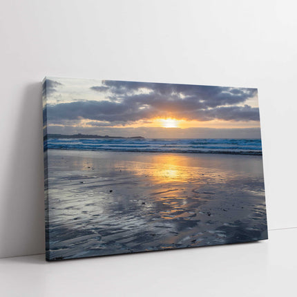 Watergate Bay at sunset, low tide. Cornwall. Canvas picture print landscape