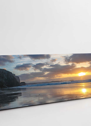 Watergate bay at sunset, Cornwall. Panoramic canvas picture.