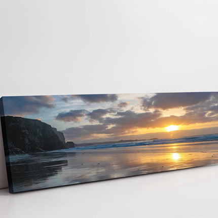 Watergate bay at sunset, Cornwall. Panoramic canvas picture.