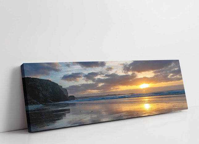 Watergate bay at sunset, Cornwall. Panoramic canvas picture.