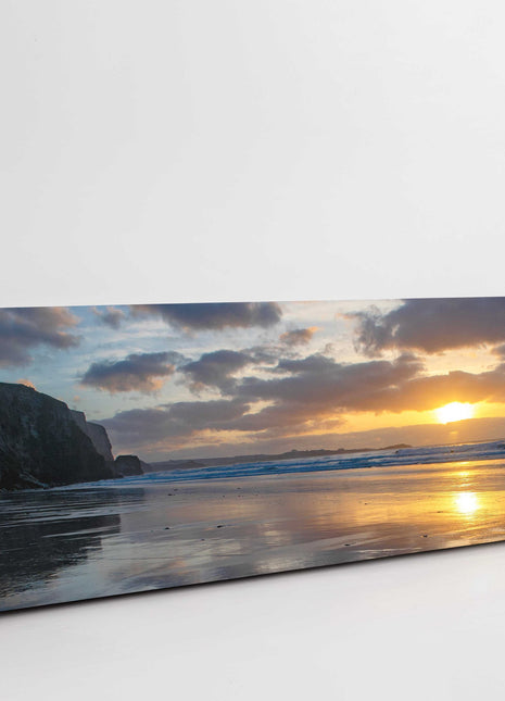 Watergate bay at sunset, Cornwall. Panoramic canvas picture.