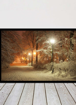 Winter scene at night. Framed picture with choice of frame colours.