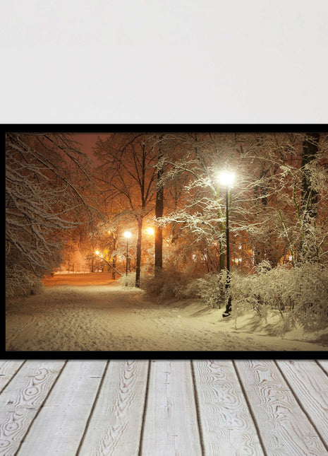 Winter scene at night. Framed picture with choice of frame colours.