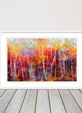 Colourful Autumn trees. Oil painting vibrant colours framed picture print choice