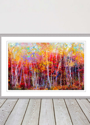 Colourful Autumn trees. Oil painting vibrant colours framed picture print choice
