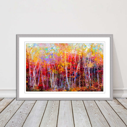 Colourful Autumn trees. Oil painting vibrant colours framed picture print choice