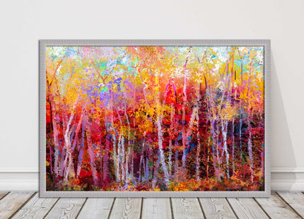 Colourful Autumn trees. Oil painting vibrant colours framed picture print choice