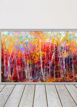 Colourful Autumn trees. Oil painting vibrant colours framed picture print choice