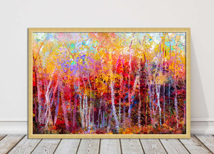 Colourful Autumn trees. Oil painting vibrant colours framed picture print choice