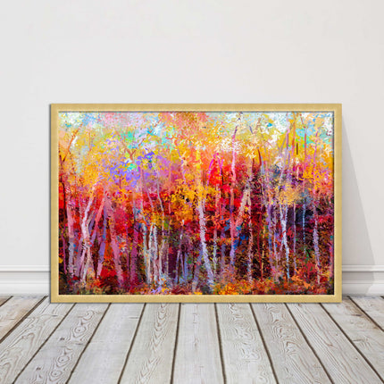 Colourful Autumn trees. Oil painting vibrant colours framed picture print choice