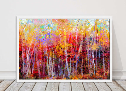 Colourful Autumn trees. Oil painting vibrant colours framed picture print choice