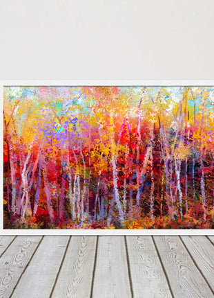 Colourful Autumn trees. Oil painting vibrant colours framed picture print choice