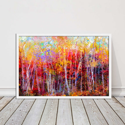 Colourful Autumn trees. Oil painting vibrant colours framed picture print choice