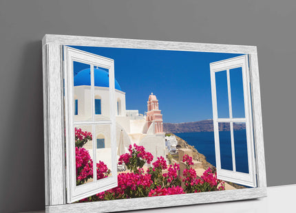 Open window canvas picture print santorini greece window frame style