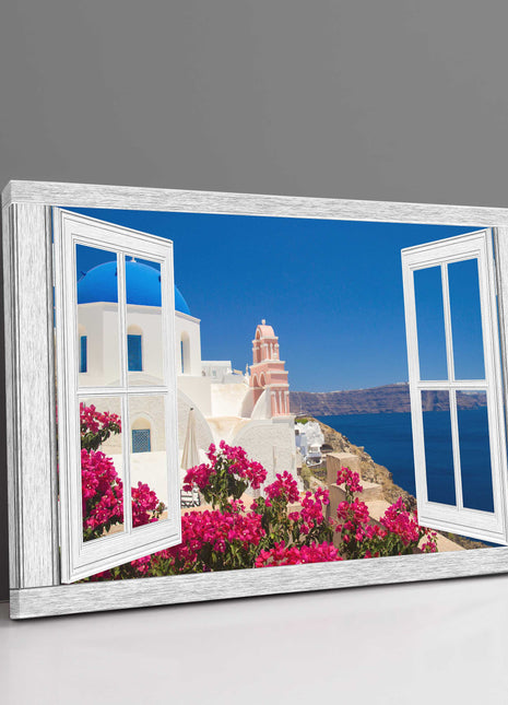 Open window canvas picture print santorini greece window frame style