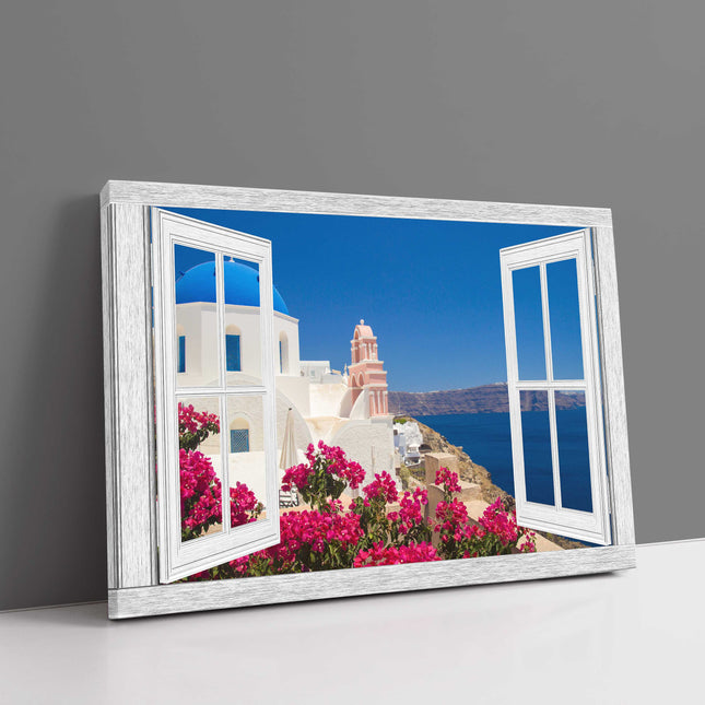 Open window canvas picture print santorini greece window frame style