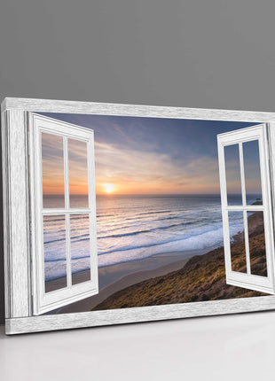 window frame style canvas art at watergate bay sunset canvas picture print open