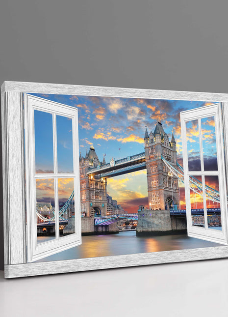 Window frame style Canvas Print. London Bridge at sunset.
