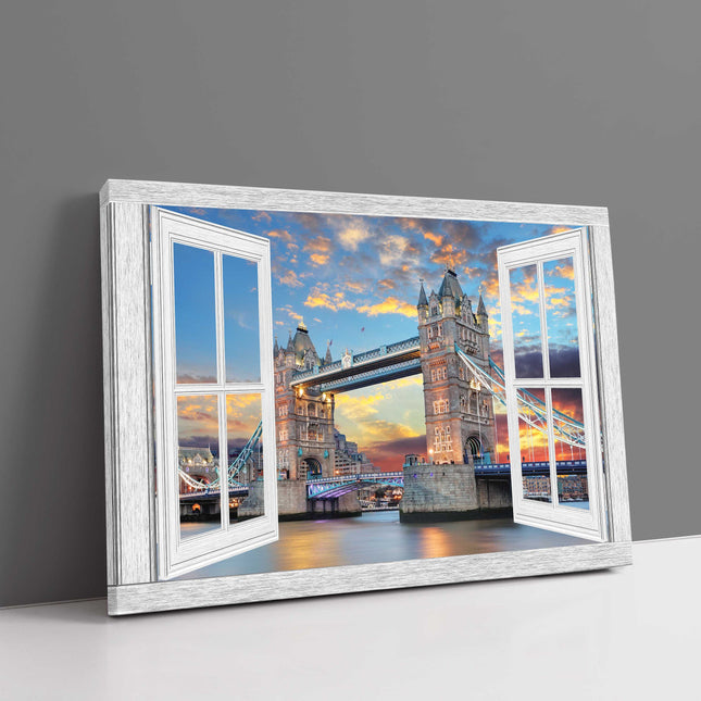 Window frame style Canvas Print. London Bridge at sunset.