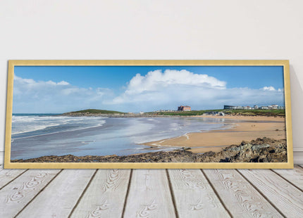 Fistral Beach, Newquay. Panoramic framed picture print, Cornwall beach scene.