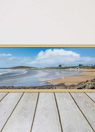 Fistral Beach, Newquay. Panoramic framed picture print, Cornwall beach scene.