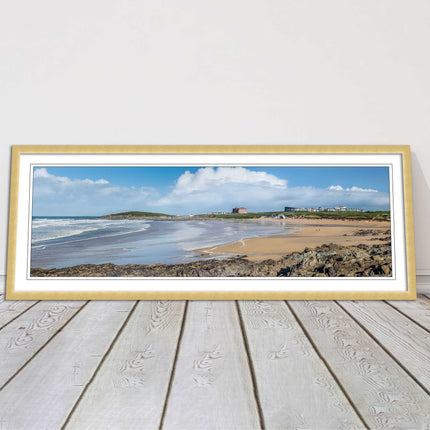 Fistral Beach, Newquay. Panoramic framed picture print, Cornwall beach scene.