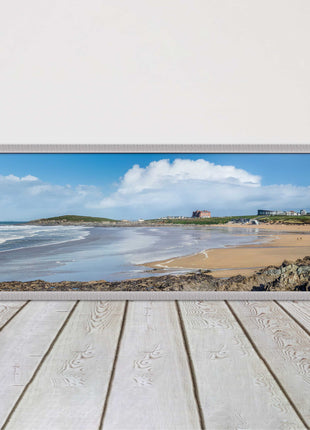 Fistral Beach, Newquay. Panoramic framed picture print, Cornwall beach scene.