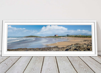 Fistral Beach, Newquay. Panoramic framed picture print, Cornwall beach scene.