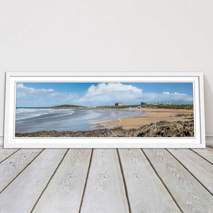 Fistral Beach, Newquay. Panoramic framed picture print, Cornwall beach scene.