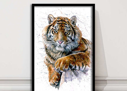 Tiger portrait painting with colour splash framed print choice on colours