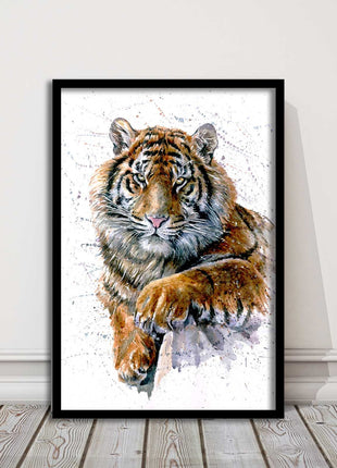 Tiger portrait painting with colour splash framed print choice on colours