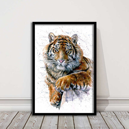 Tiger portrait painting with colour splash framed print choice on colours