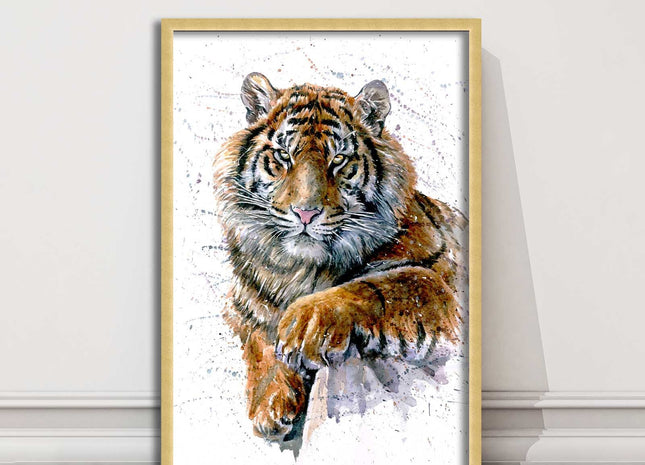 Tiger portrait painting with colour splash framed print choice on colours