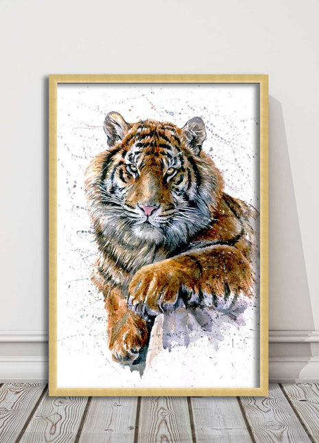Tiger portrait painting with colour splash framed print choice on colours