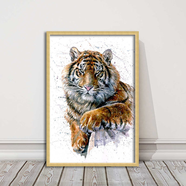 Tiger portrait painting with colour splash framed print choice on colours