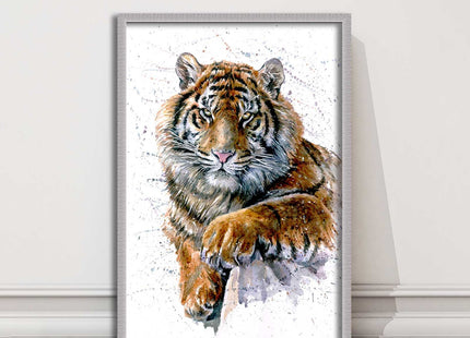 Tiger portrait painting with colour splash framed print choice on colours