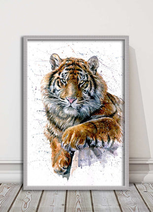 Tiger portrait painting with colour splash framed print choice on colours