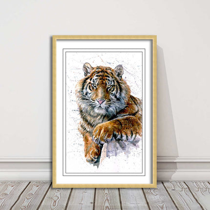 Tiger portrait painting with colour splash framed print choice on colours