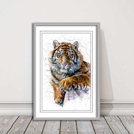 Tiger portrait painting with colour splash framed print choice on colours