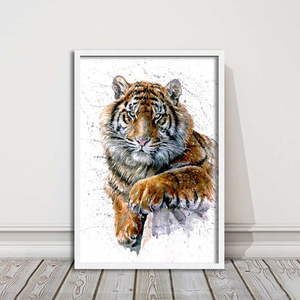 Tiger portrait painting with colour splash framed print choice on colours