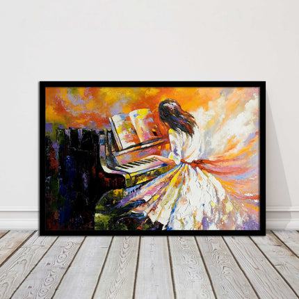 Girl playing the piano. Oil painting printed Framed picture choice of colours