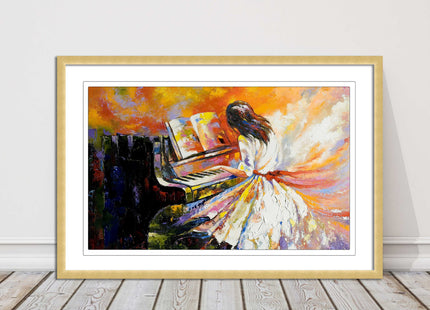Girl playing the piano. Oil painting printed Framed picture choice of colours